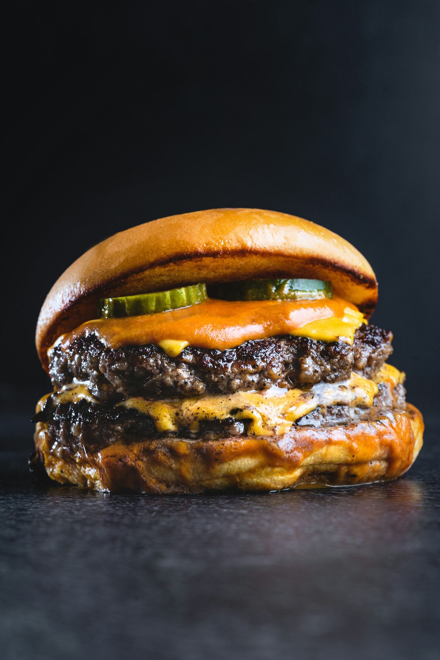 Stacked cheeseburger at East Pizzeria